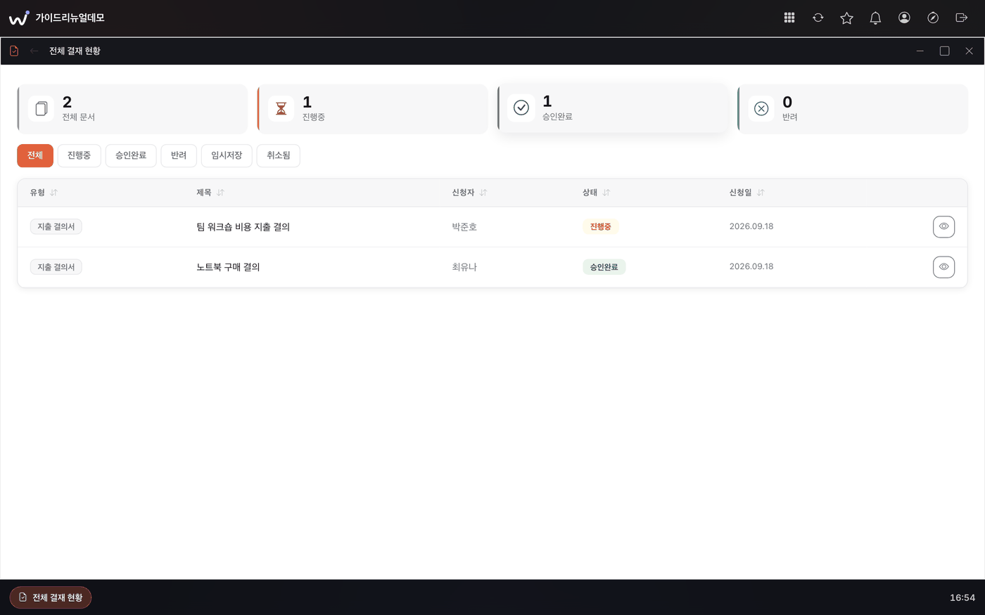 이루워크 전자결재 — 결재 대기·진행·완료 현황